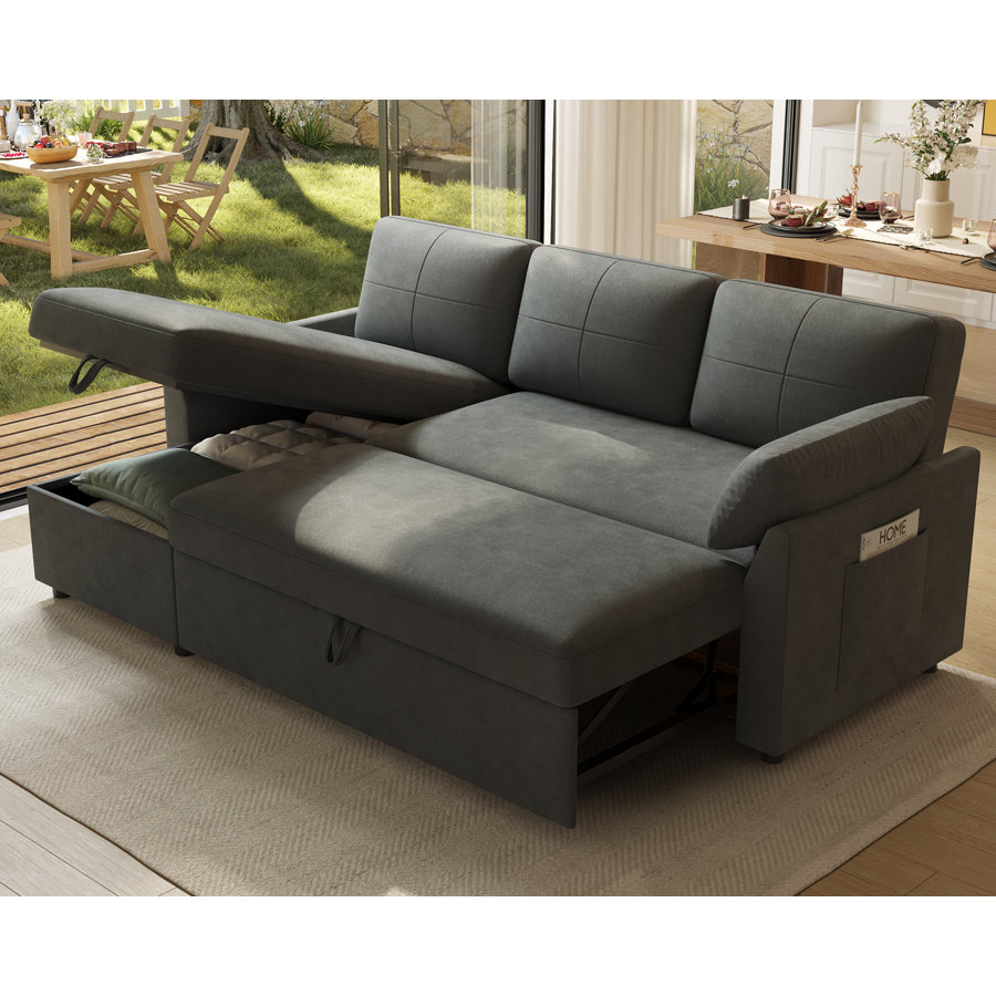 Convertible Sleeper Sectional Sofa with Pull-out Bed and Hidden Storage Chaise for Living Room